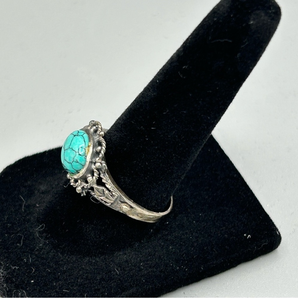 Vintage 925 Sterling Silver Turquoise Filigree Ring | Size 7 Boho - Picture 5 of 13